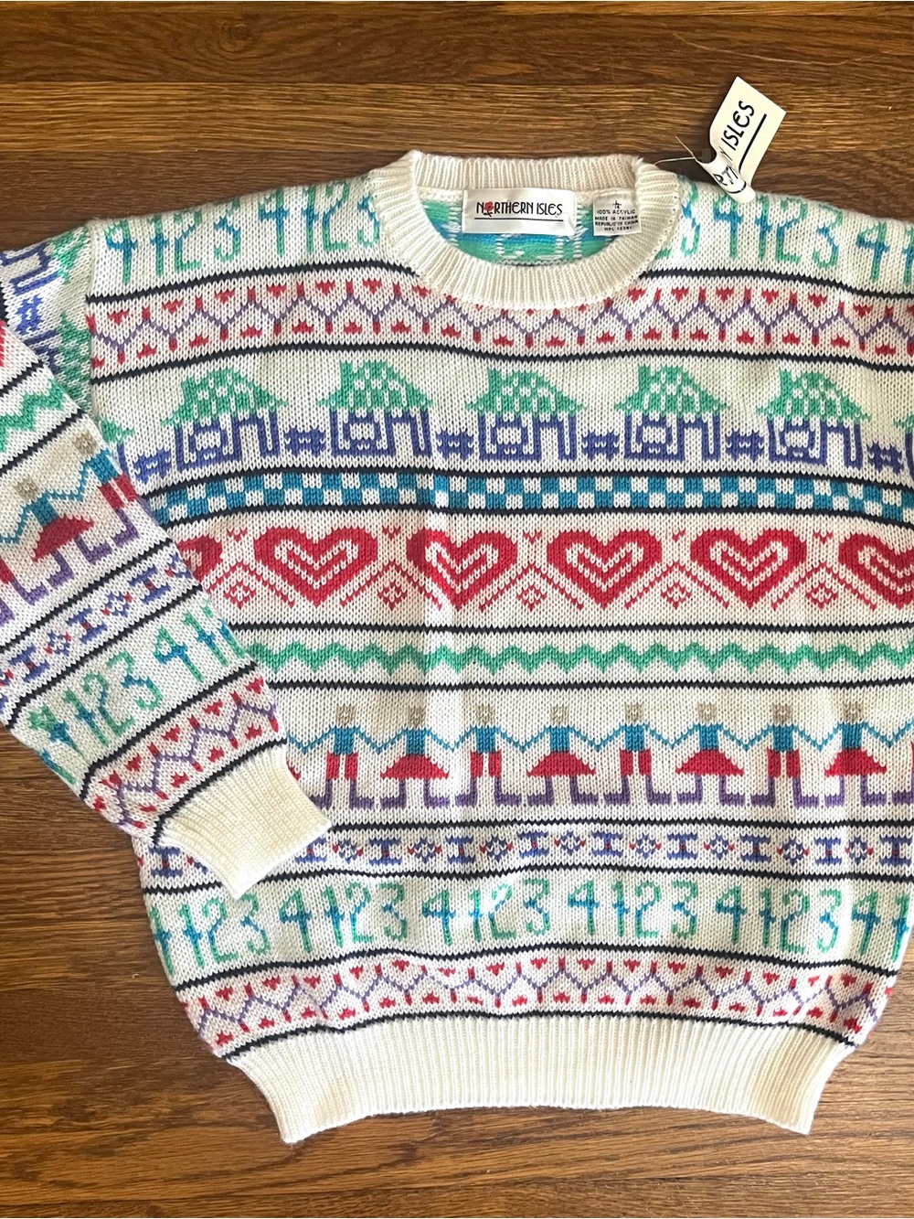 Vtg NWT Northern Isles L 14 school sweater  fair isle hearts cottagecore